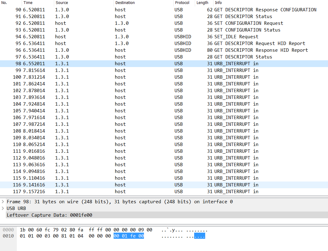 Wireshark - mouse coordinate messages