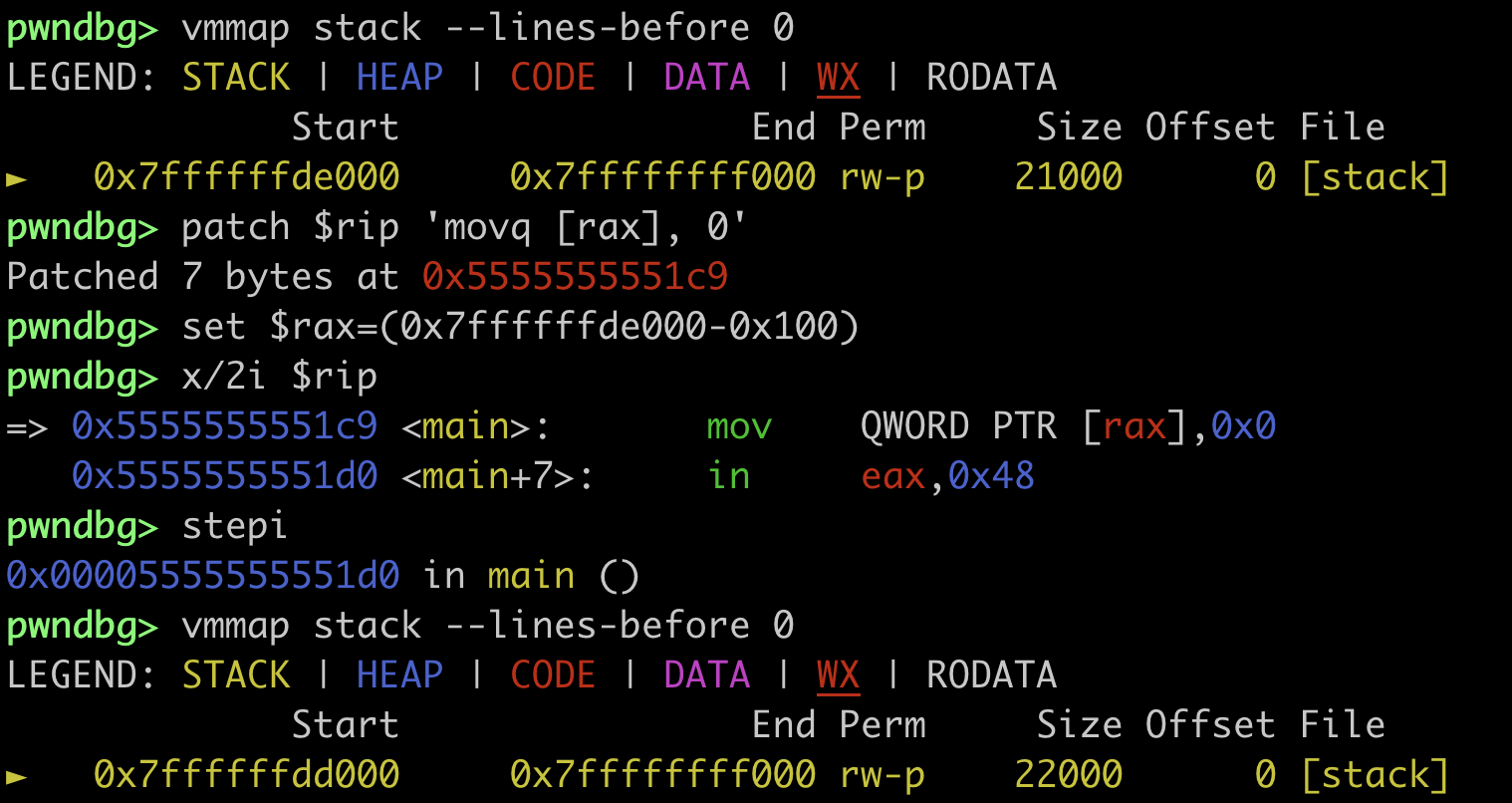 Screenshot of stack expanded by the kernel