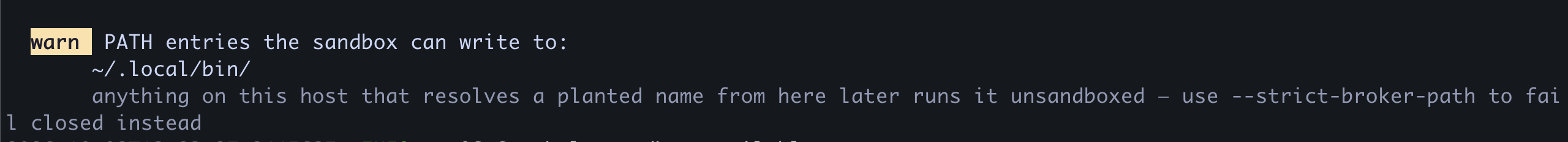 nono warning about PATH entries the sandbox can write to
